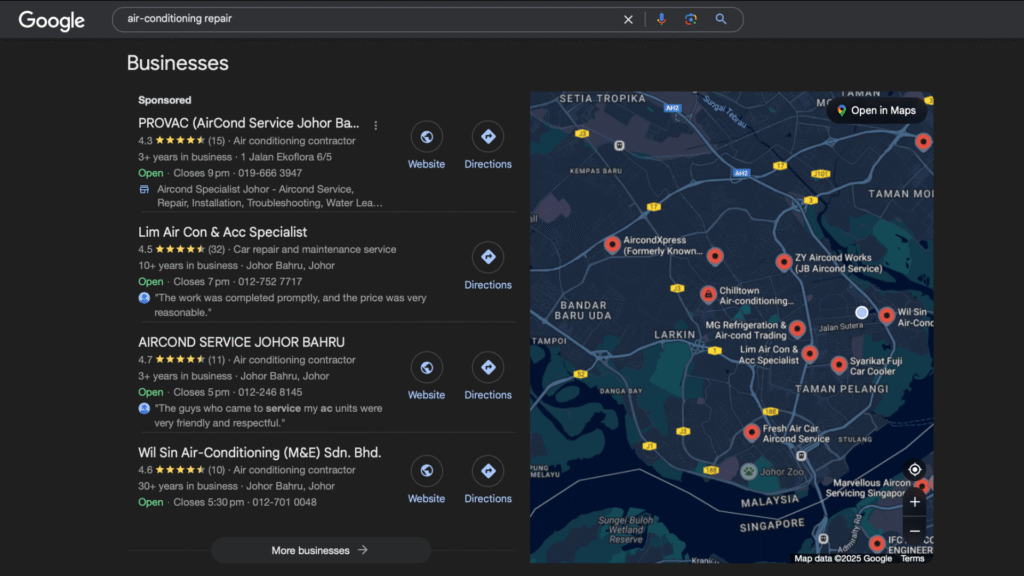 Example of Google 3-pack or Local Pack | The Marketing Assembly
