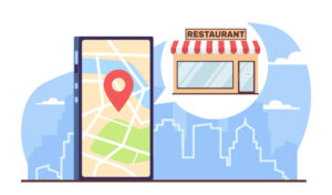 Illustration of a smartphone screen displaying a local restaurant listing. Local SEO | The Marketing Assembly