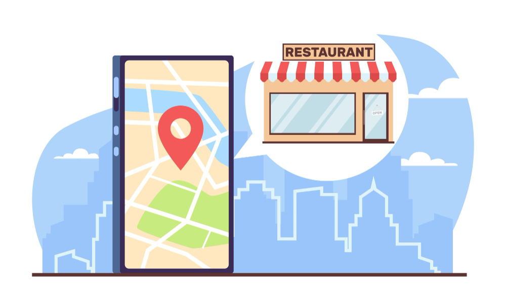 Illustration of a smartphone screen displaying a local restaurant listing. Local SEO | The Marketing Assembly